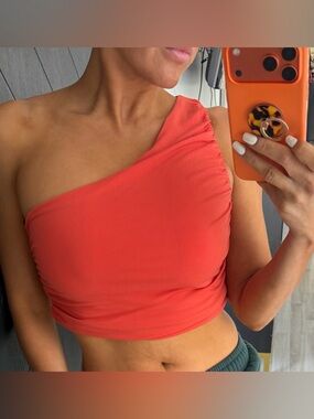 Forever 21 Coral One-Shoulder Crop Top